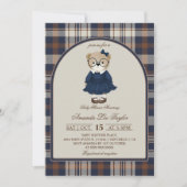 Invitation Bear Luxury Plaid Girl Baby Shower (Devant)
