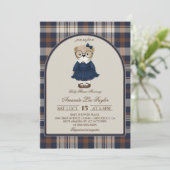 Invitation Bear Luxury Plaid Girl Baby Shower (Debout devant)