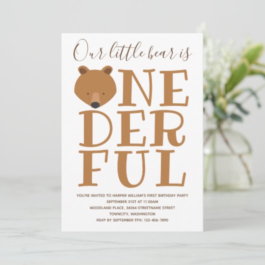 Invitation Bear Merveilleux Un 1er Anniversaire (Debout devant)