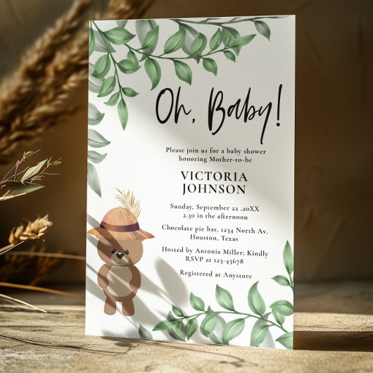 Invitation Bear mignonne dans le Baby shower du bois