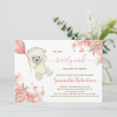 Invitation Bear mignonne rose floral Balloon Baby shower fill (Debout devant)