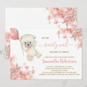 Invitation Bear mignonne rose floral Balloon Baby shower fill (Devant / Derrière)