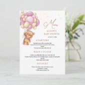 Invitation Bear Pink Balloons Baby Shower Menu (Debout devant)