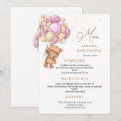 Invitation Bear Pink Balloons Baby Shower Menu (Devant / Derrière)