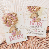 Invitation Bear Pink Balloons Bearly Wait Girl Baby shower