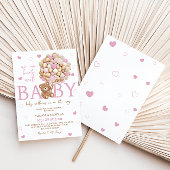 Invitation Bear Pink Balloons Girl Baby shower