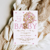 Invitation Bear Pink Balloons Girl Baby shower