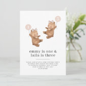 Invitation Bear Pink Bow - Joint 1er et 3e anniversaire (Debout devant)