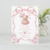 Invitation Bear Pink Bow Ribbon Premier anniversaire (Debout devant)