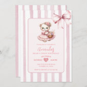 Invitation Bear Pink Cute Ribbon Premier anniversaire (Devant / Derrière)