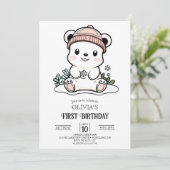 Invitation Bear Polaire simple mignonne 1er Anniversaire numé (Debout devant)