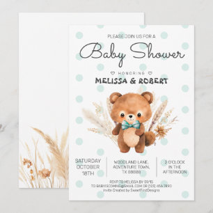 Invitation Bear Polka Baby Boy Douche