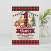 Invitation Bear premier anniversaire bison rouge flannelle bû (Debout devant)