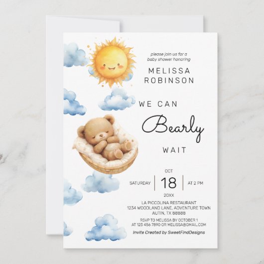Invitation Bear Sunshine Baby Boy Douche (Devant)
