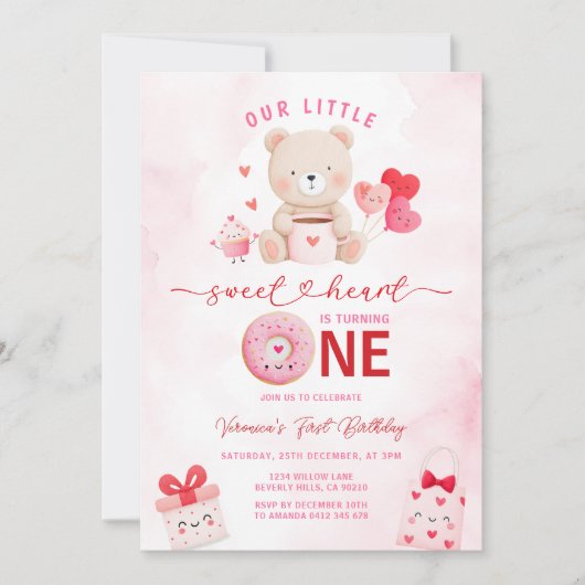 Invitation Bear Sweetheart Valentine 1st Birthday Balloon (Devant)