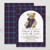 Invitation Bear Tartan Gender Neutral Baby Shower (Devant / Derrière)