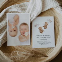 Bear Twin Girls Photo Joint 1er anniversaire Invit
