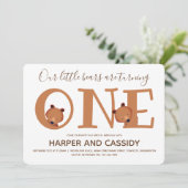 Invitation Bear Twins One mignon animal premier anniversaire (Debout devant)