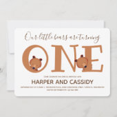 Invitation Bear Twins One mignon animal premier anniversaire (Devant)