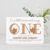 Invitation Bear Twins One mignon animal premier anniversaire (Debout devant)
