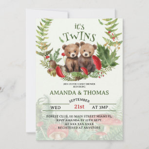Invitation Bear Twins Woodland Baby shower à thème