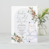 Invitation Bear Winter Berries Snowflakes Baby shower des arb (Debout devant)