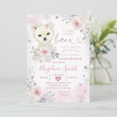 Invitation Bear Winter Pastel Pink Snowflake Baby shower (Debout devant)