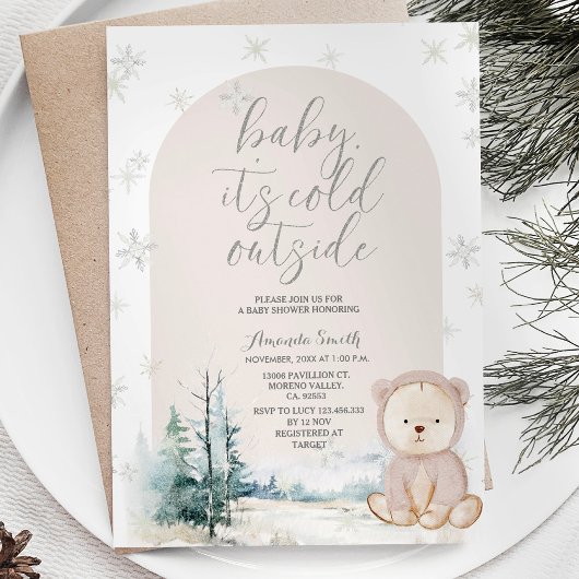 Invitation Bear Winter Snowflakes Baby shower des arbres