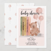 Invitation Bear with Books Bearly Wait Girl Baby Shower (Devant / Derrière)