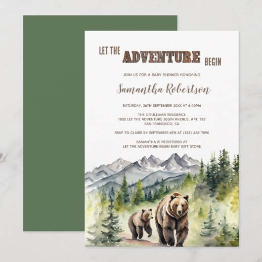 Invitation Bear Woodland Laisser L'Aventure Commencer Le Baby (Devant / Derrière)