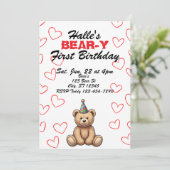 Invitation BEAR-Y First Birthday, cute teddy bear birthday (Debout devant)