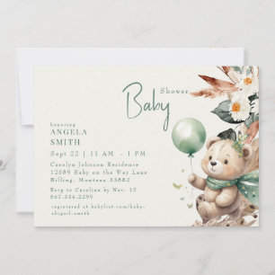 Invitation Bear y Happy Green Boho Baby shower