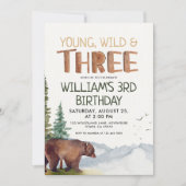 Invitation Bear-Young Wild and Three Boys 3e anniversaire (Devant)