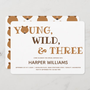 Invitation Bear Young Wild Three Kids 3e anniversaire