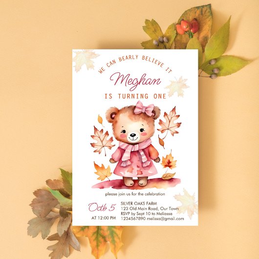 Invitation Bearly croire que la fille en peluche automne fête