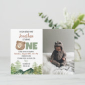 Invitation Bearly Turner One Woodland 1er Anniversaire Photo (Debout devant)