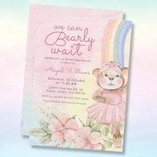 Invitation Bearly wait arc-en-ciel ballet floral ours baby sh