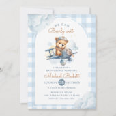 Invitation Bearly Wait Avion Teddy Bear Baby shower garçon (Devant)