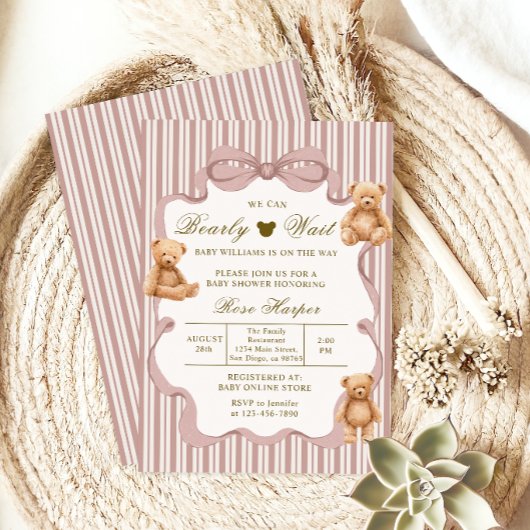 Invitation Bearly Wait Baby Shower Teddy Bear Classic Cute