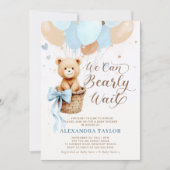 Invitation Bearly Wait Balloons Bow Blue Tan Boy Baby shower (Devant)