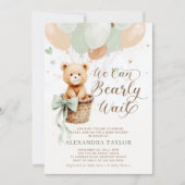 Invitation Bearly Wait Balloons Bow Sage Tan Chic Baby shower (Devant)