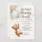 Invitation Bearly Wait Balloons Sage Tan Bear Bébé Garçon Dou (Devant)