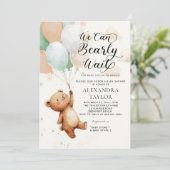Invitation Bearly Wait Balloons Sage Tan Bear Bébé Garçon Dou (Debout devant)