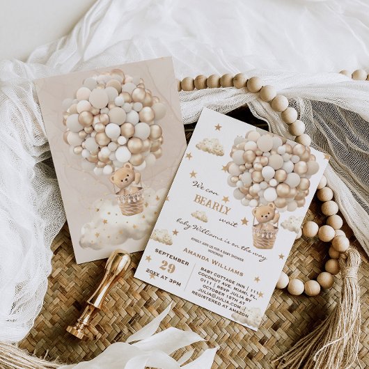 Invitation Bearly Wait Bear Balloons garçon fille Baby shower