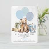 Invitation Bearly Wait Bear Blue Balloon Baby shower garçon (Debout devant)