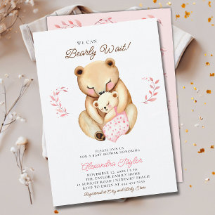 Invitation Bearly Wait Bear Cub Woodland Baby Girl Douche