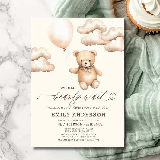 Invitation Bearly Wait Beige Genre Neutre Baby shower