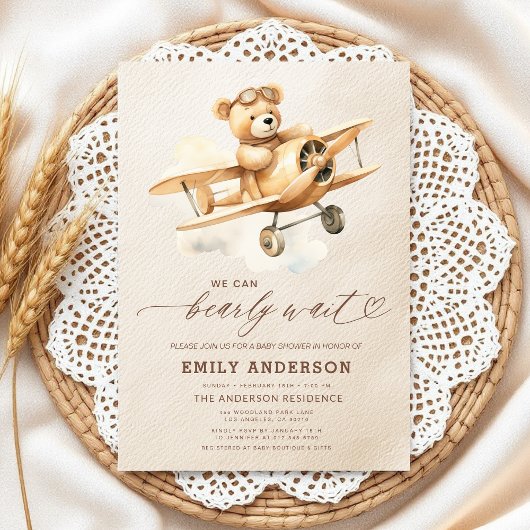 Invitation Bearly Wait Beige Genre Neutre Baby shower