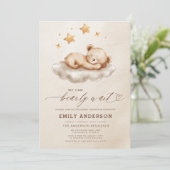 Invitation Bearly Wait Beige Genre Neutre Baby shower (Debout devant)