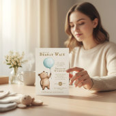 Invitation Bearly Wait blue Balloon Baby Shower QR Code 